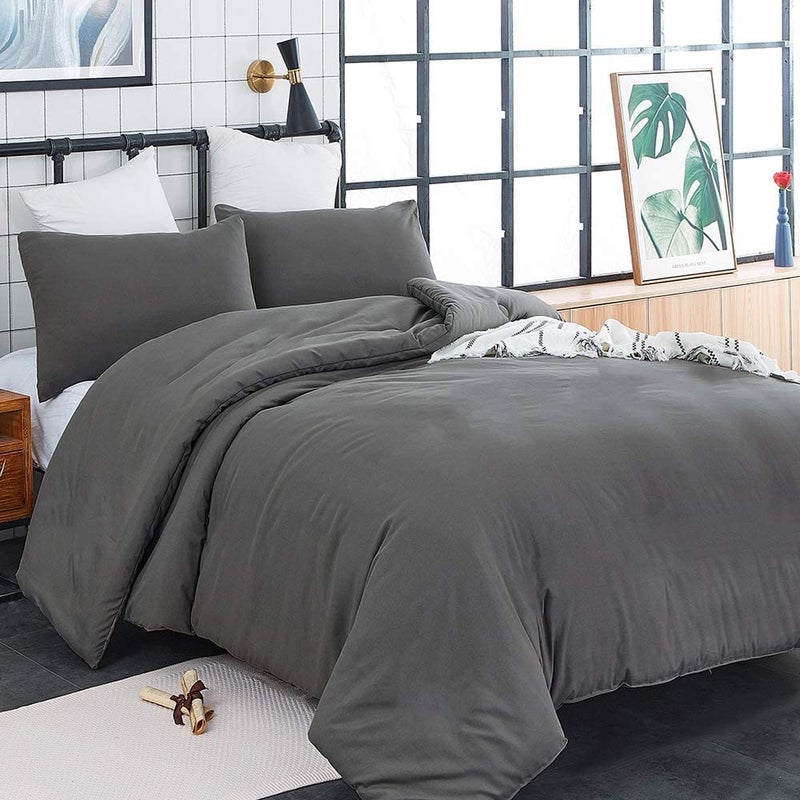 KAREVER Deep Grey Comforter Set King Dark Color Beddig Set Women Lightweight Durable Bedding Set 3 Pieces with 2 Pollowcases Gray Blanket Sets Breathable - Image 5